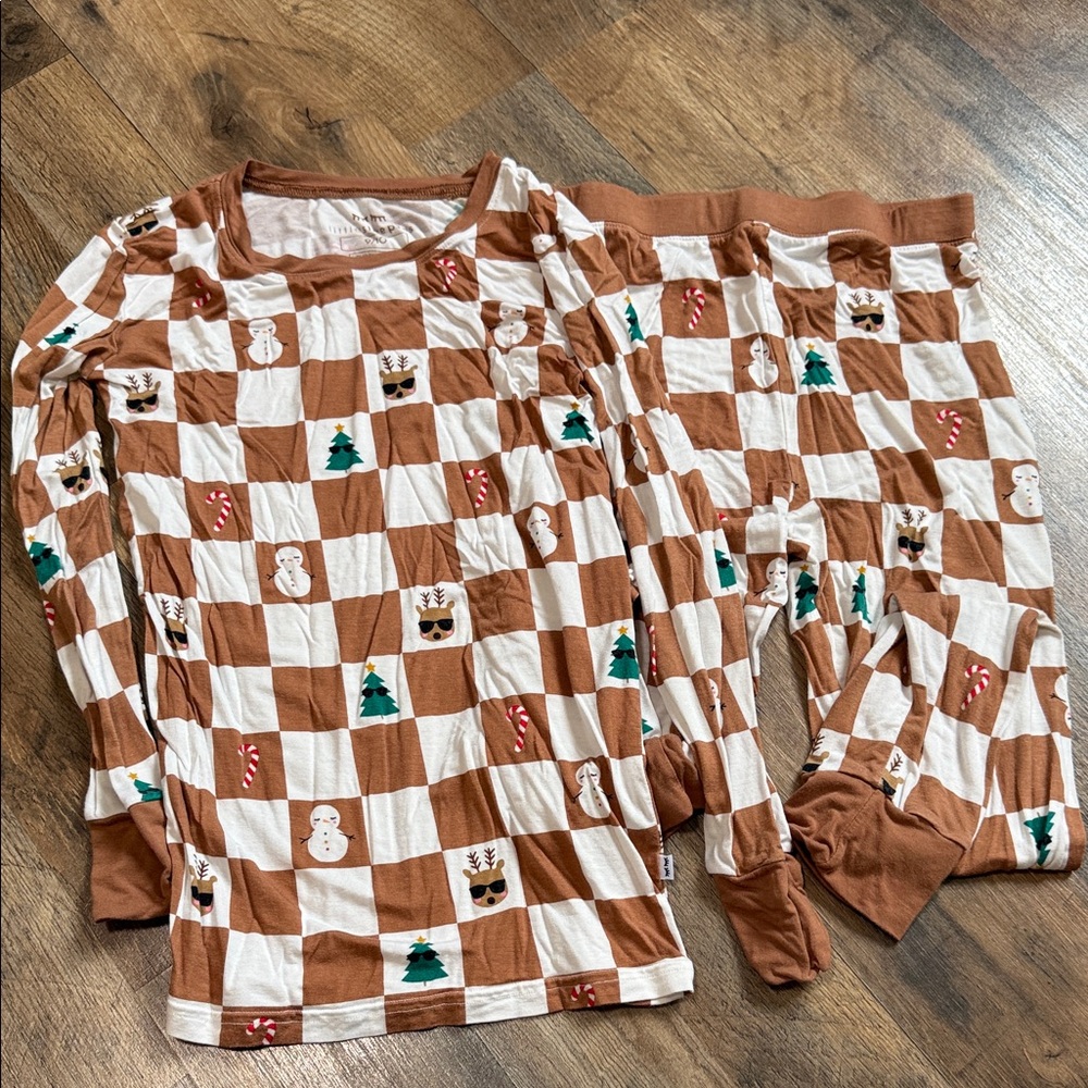 Little Sleepies Brown and White Checkered Kids Pajama Set